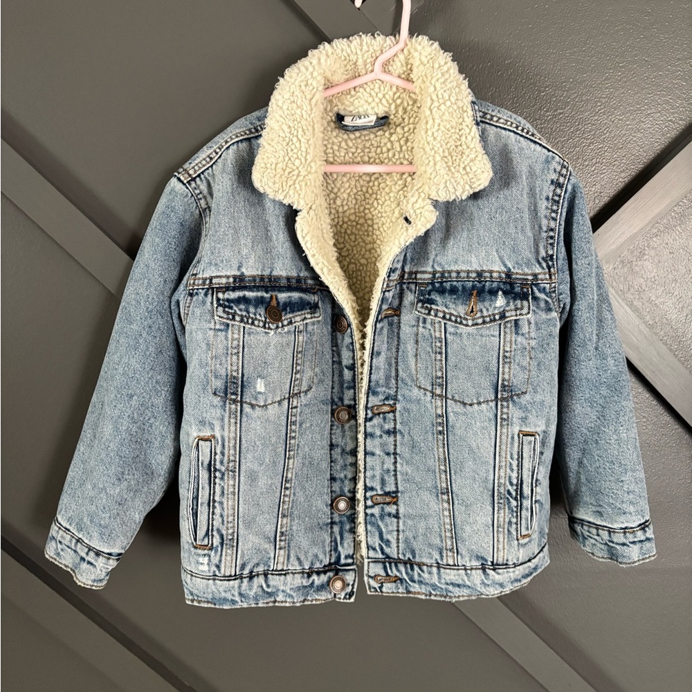 Zara Light Blue Denim Jacket with Cream Sherpa Lining